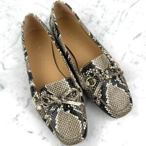 Talbots Snakeskin Leather Loafers Bow Grommet Detail Women’s Size 6M